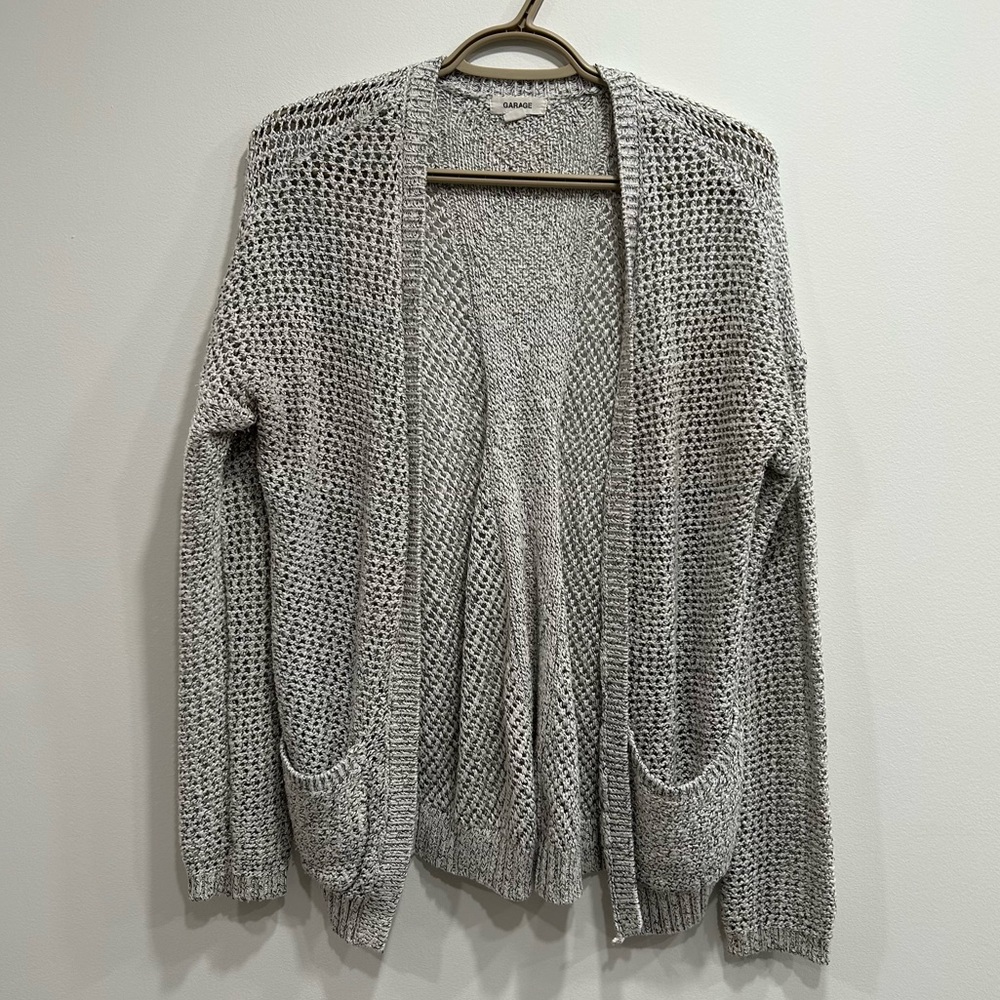 Garage Oversized Light Gray Open Knit Cardigan